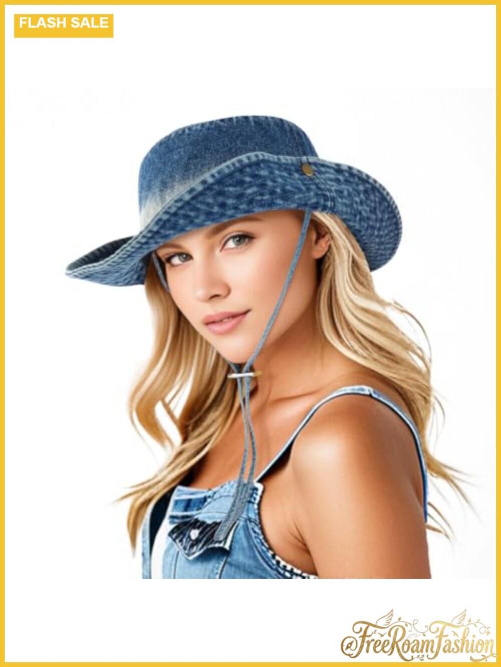 Women's Denim Bucket Hat Packable Outdoor Sun Cap Adjustable Chin Strap